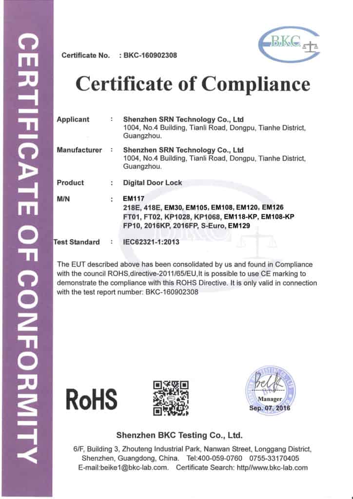 ROHS for Smart Locks